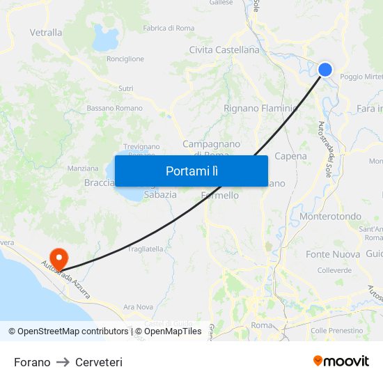 Forano to Cerveteri map