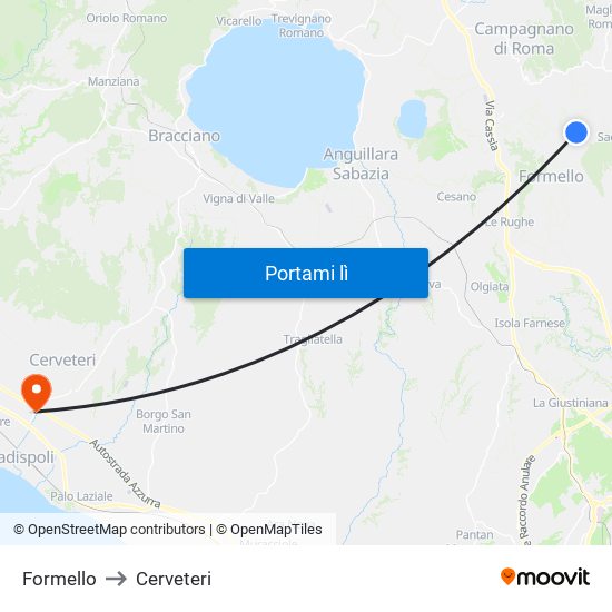 Formello to Cerveteri map