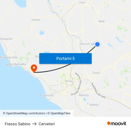 Frasso Sabino to Cerveteri map