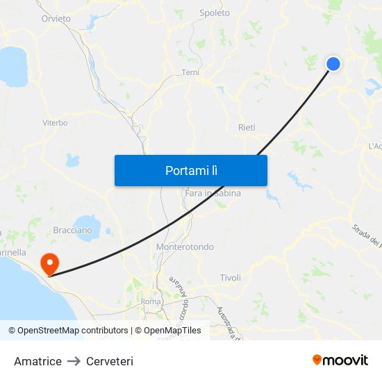 Amatrice to Cerveteri map