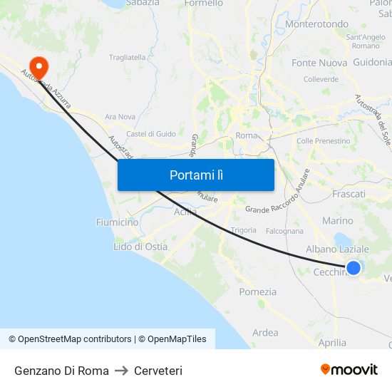 Genzano Di Roma to Cerveteri map