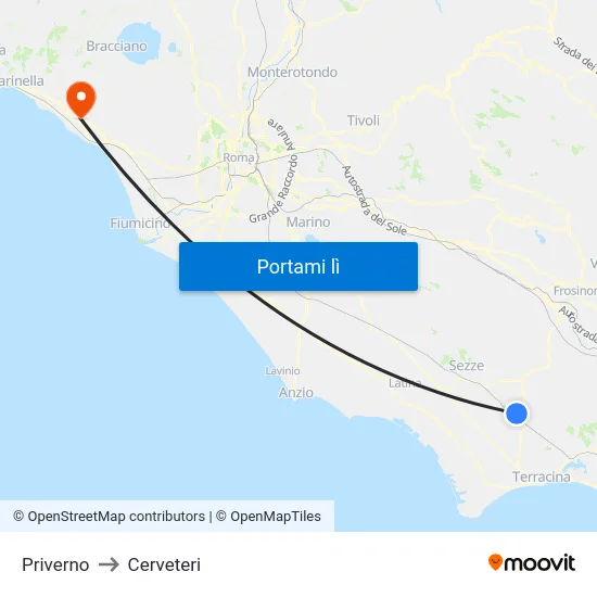 Priverno to Cerveteri map