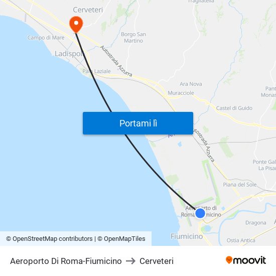 Aeroporto Di Roma-Fiumicino to Cerveteri map