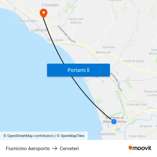 Fiumicino Aeroporto to Cerveteri map