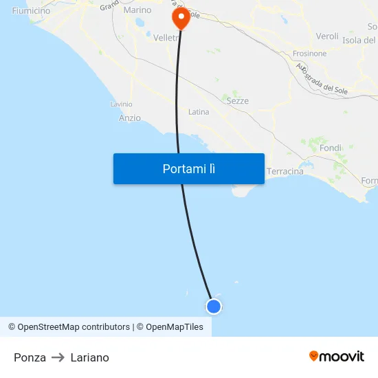 Ponza to Lariano map