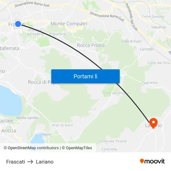 Frascati to Lariano map