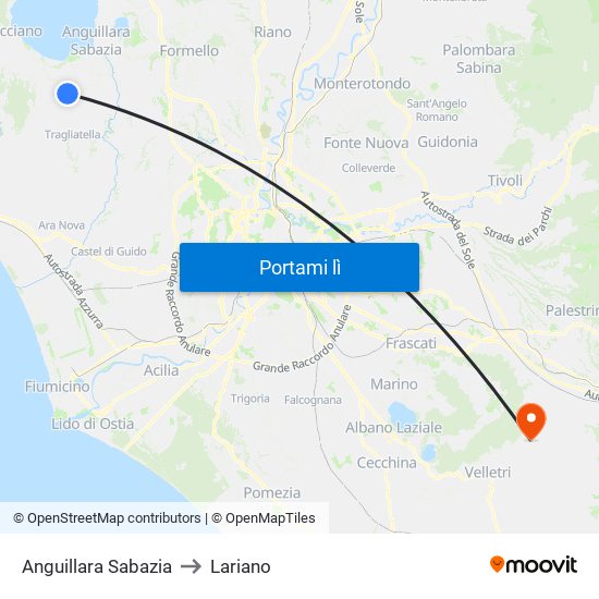 Anguillara Sabazia to Lariano map