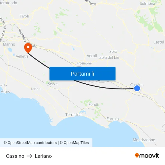 Cassino to Lariano map