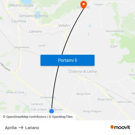 Aprilia to Lariano map