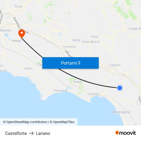 Castelforte to Lariano map