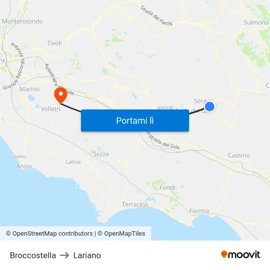 Broccostella to Lariano map