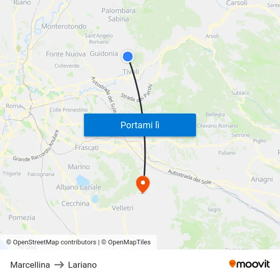 Marcellina to Lariano map