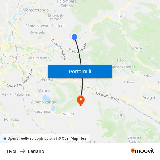 Tivoli to Lariano map