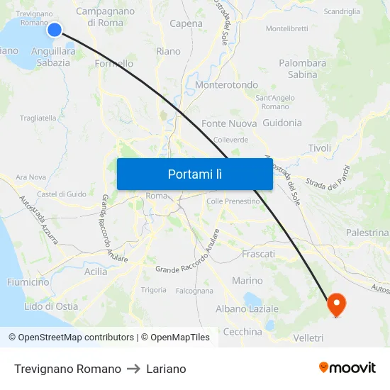 Trevignano Romano to Lariano map