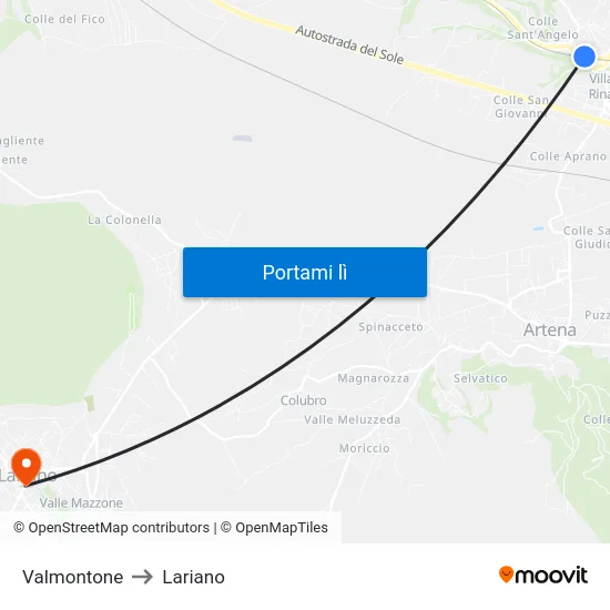 Valmontone to Lariano map