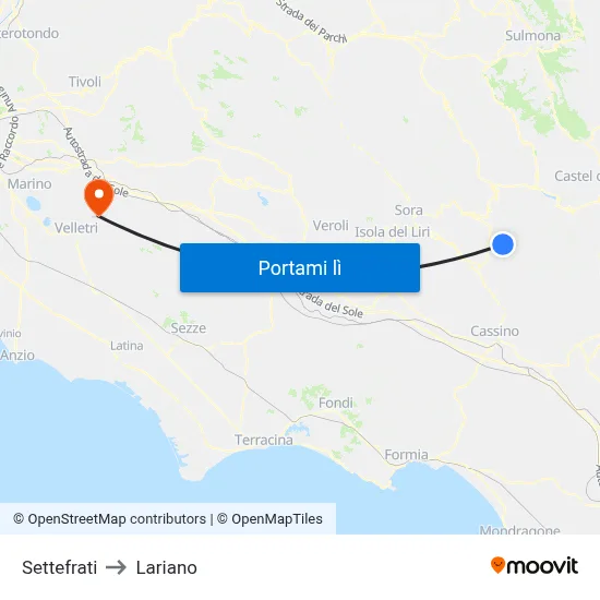 Settefrati to Lariano map