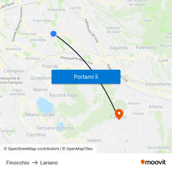 Finocchio to Lariano map