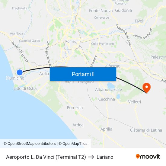 Aeroporto L. Da Vinci (Terminal T2) to Lariano map