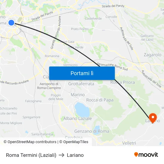Roma Termini (Laziali) to Lariano map