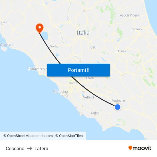 Ceccano to Latera map