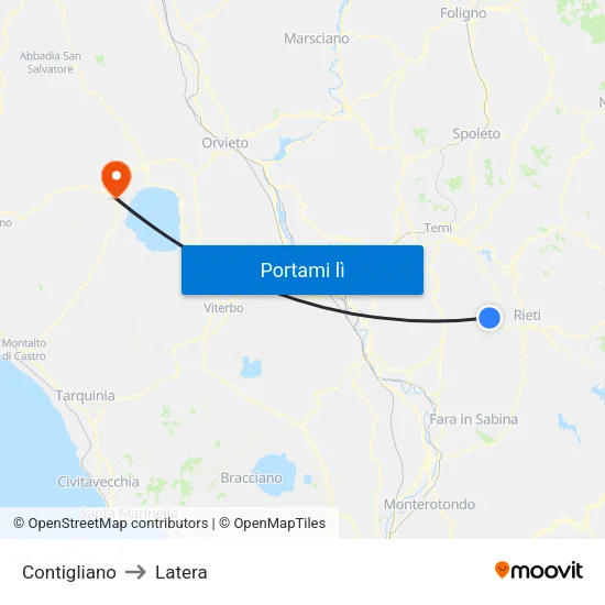 Contigliano to Latera map