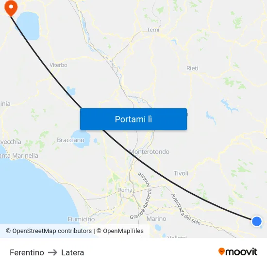 Ferentino to Latera map