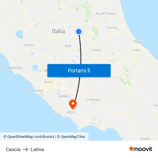 Cascia to Latina map
