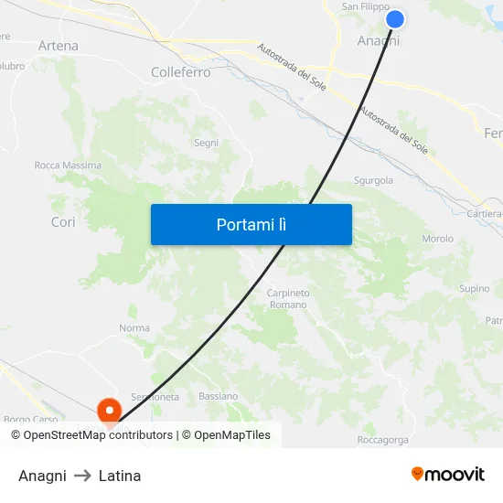 Anagni to Latina map