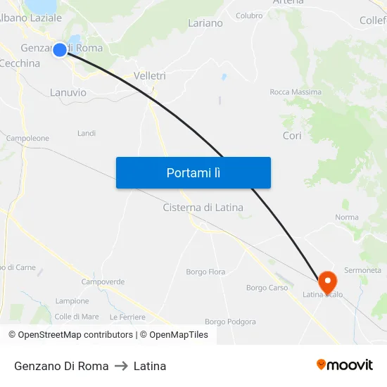 Genzano Di Roma to Latina map