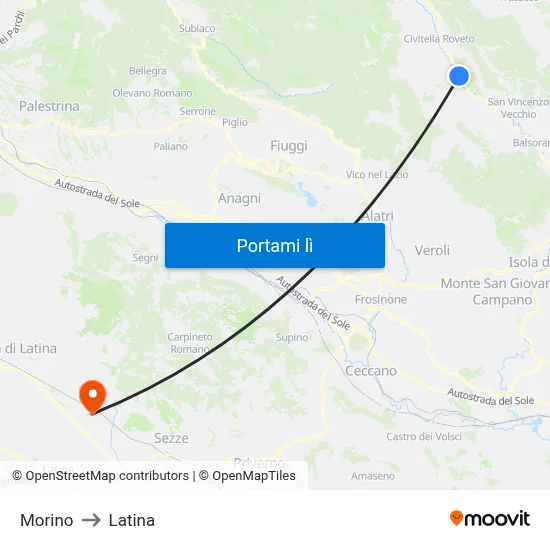 Morino to Latina map