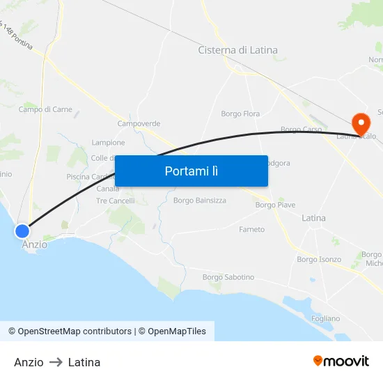 Anzio to Latina map