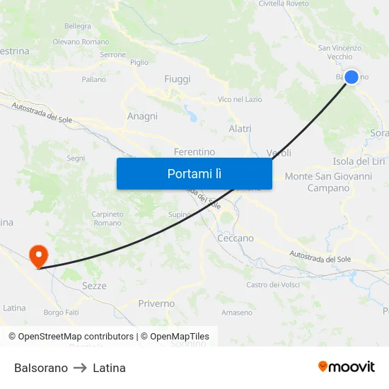 Balsorano to Latina map