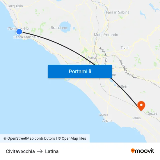 Civitavecchia to Latina map