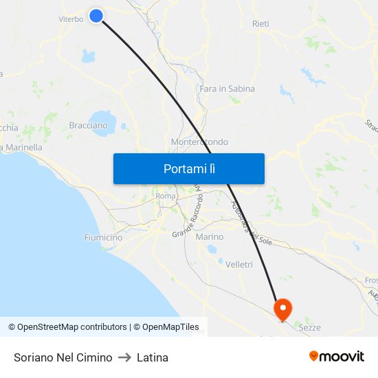 Soriano Nel Cimino to Latina map