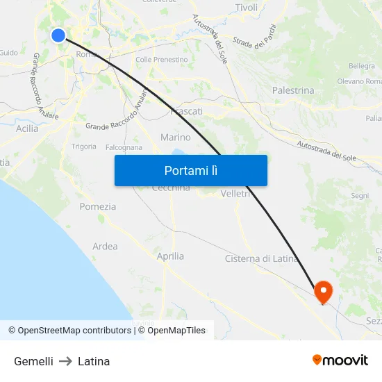 Gemelli to Latina map
