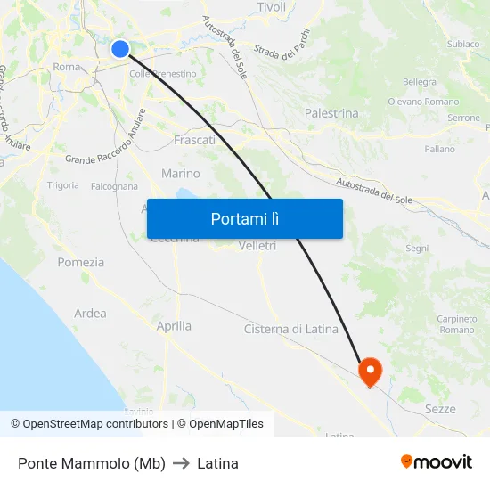 Ponte Mammolo (Mb) to Latina map