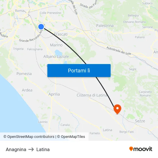 Anagnina to Latina map