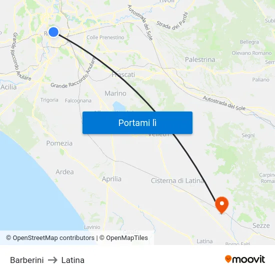 Barberini to Latina map