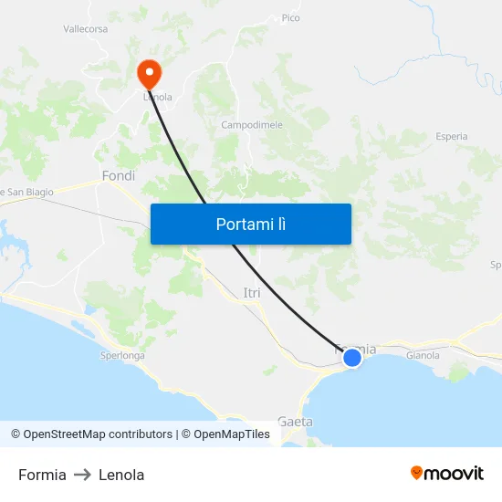 Formia to Lenola map