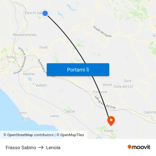Frasso Sabino to Lenola map