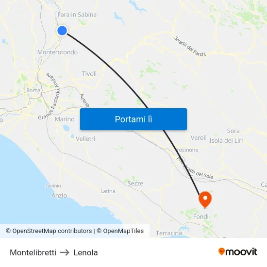 Montelibretti to Lenola map