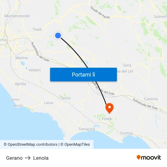 Gerano to Lenola map