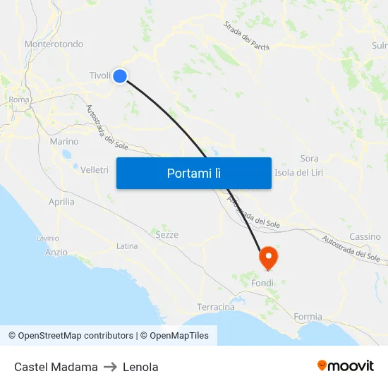 Castel Madama to Lenola map