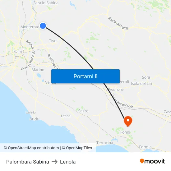 Palombara Sabina to Lenola map