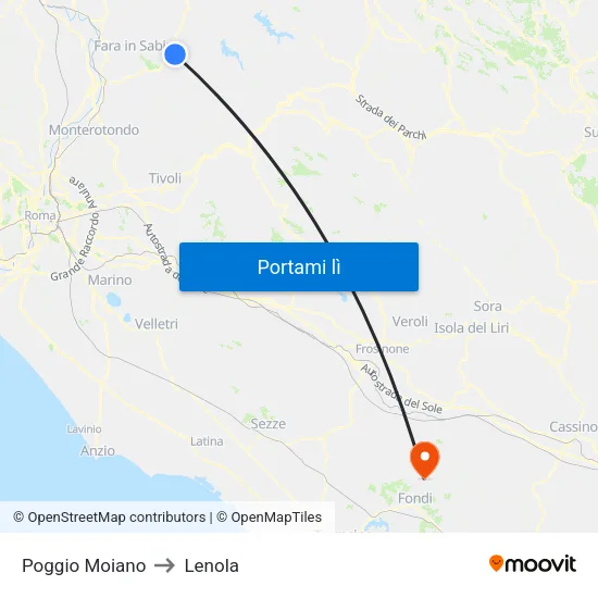 Poggio Moiano to Lenola map
