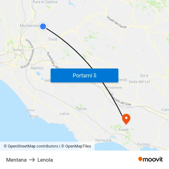 Mentana to Lenola map