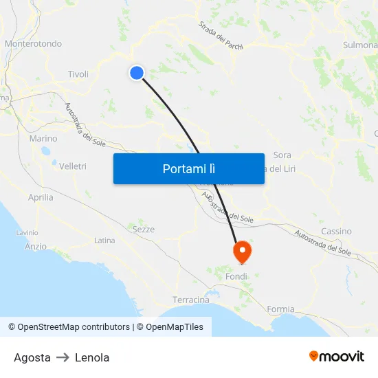 Agosta to Lenola map