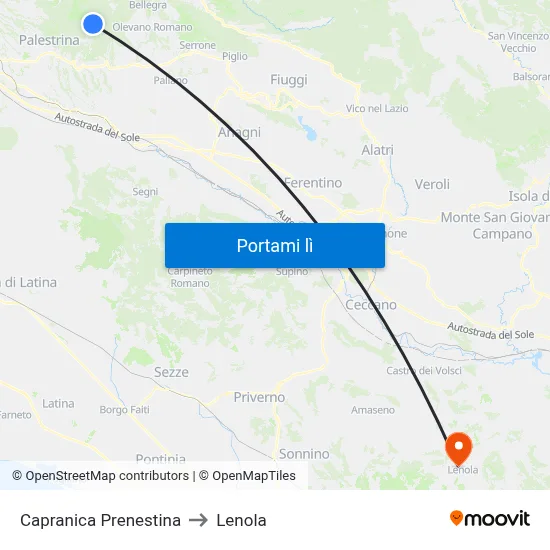 Capranica Prenestina to Lenola map