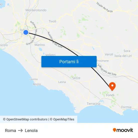 Roma to Lenola map