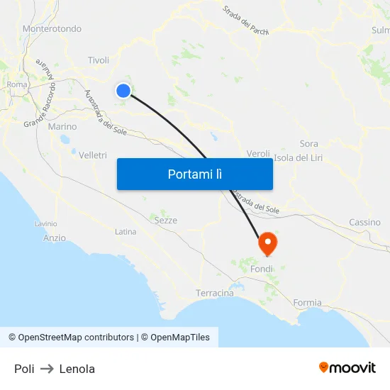Poli to Lenola map